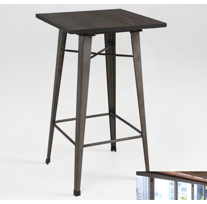 Mesa Taburete metal oxido tapa madera